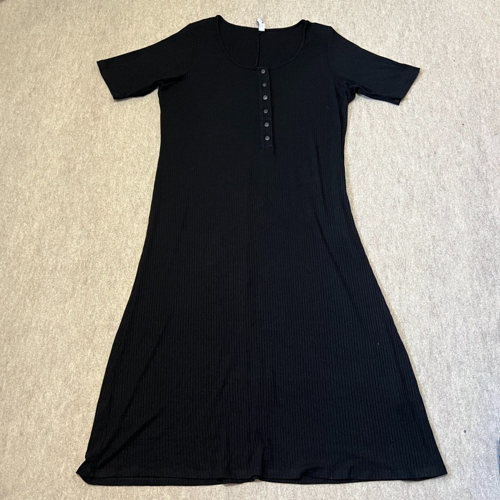 Rachel Pally White Label Dress Size 2X Black Ribbed Short Sleeve Midi Stretch